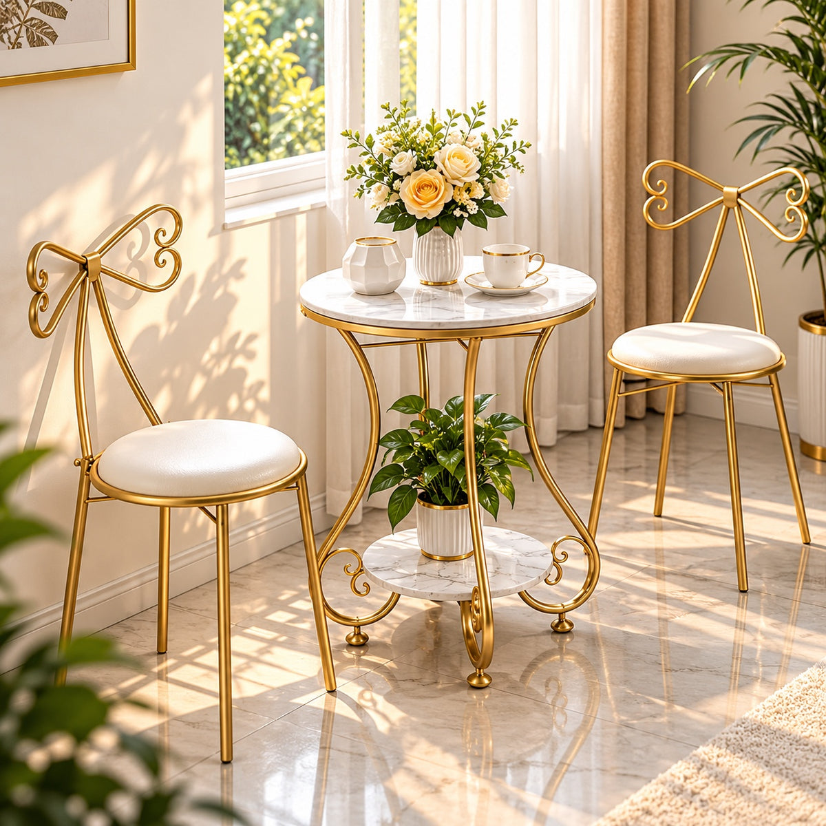 Elegant Gold Marble Side Table – dining nook lifestyle view
