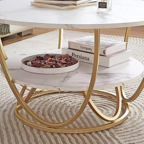 Round Gold Coffee Table,2 Tier Coffee Tables for Living Room