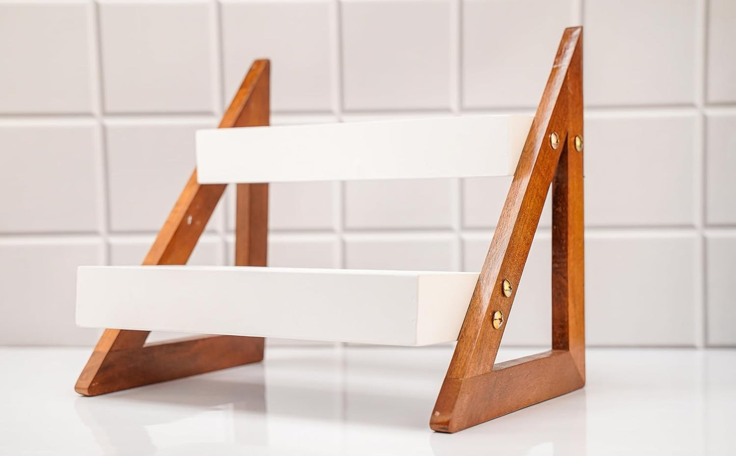 Wooden Foldable Triangle Shape Kitchen Rack with 2 Shelf