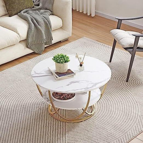 Round Gold Coffee Table,2 Tier Coffee Tables for Living Room