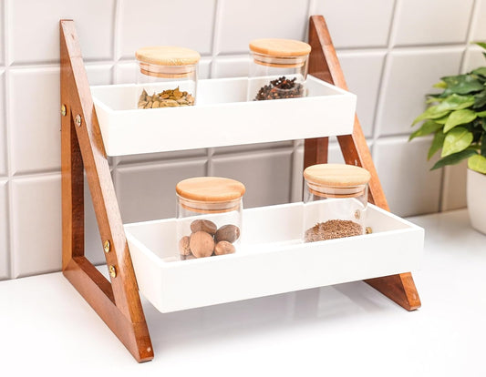 Wooden Foldable Triangle Shape Kitchen Rack with 2 Shelf