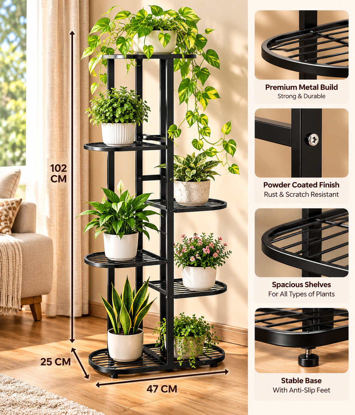 Iron Plant Stand for Home & Balcony | Indoor Plant Holder for Flower Pots