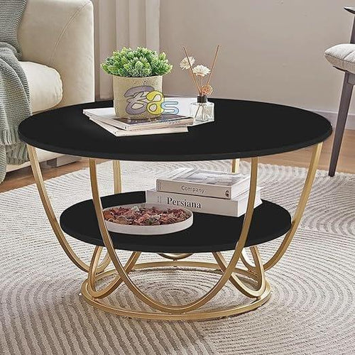 Round Gold Coffee Table,2 Tier Coffee Tables for Living Room