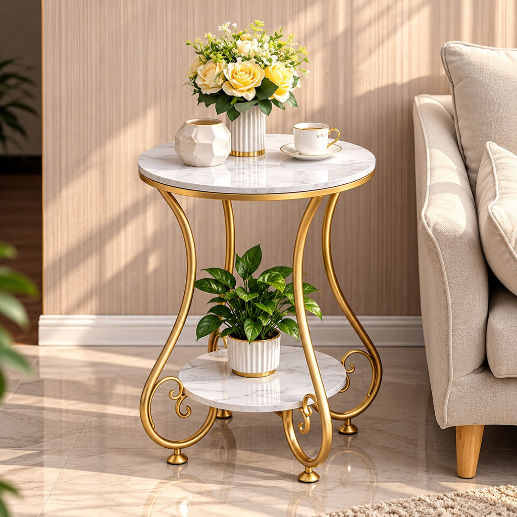 Elegant Gold Marble Side Table – close-up living room view