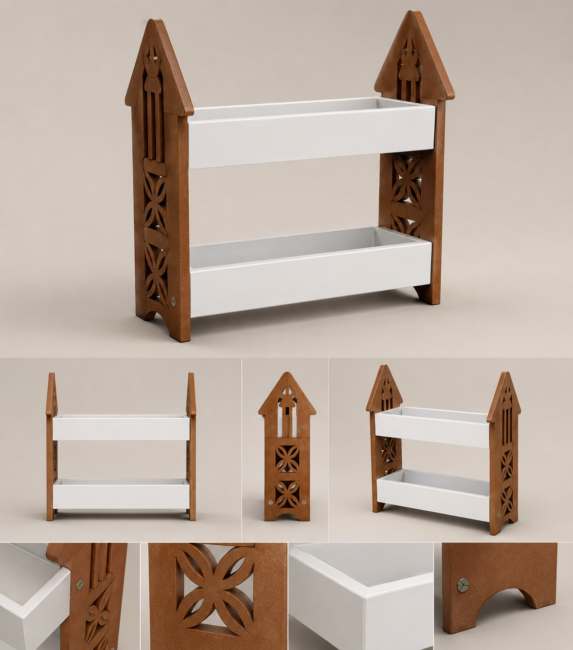 Hut Shape Wooden 2 Tier Kitchen Storage Rack | Free Standing Countertop Organizer