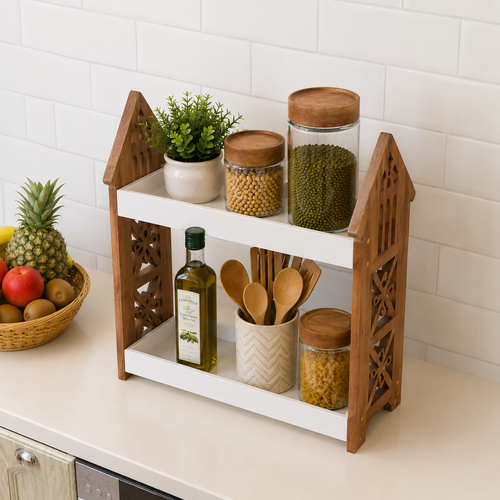 Wooden 2 Tier Kitchen Storage Rack | Free Standing Countertop Organizer