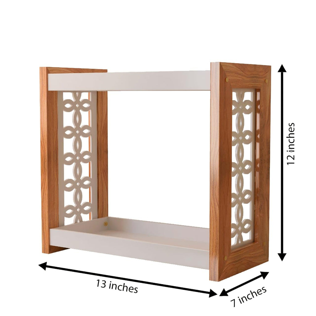 2 Tier Wooden Kitchen Rack | Countertop Storage & Organizer with Decorative Side Panels