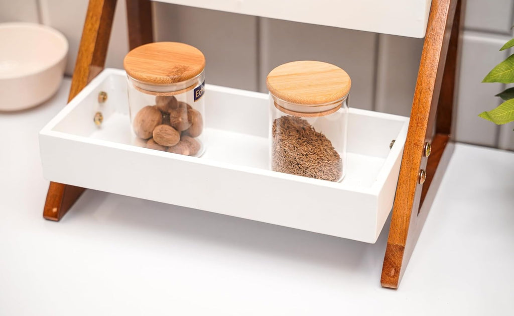 2 Tier Wooden Kitchen Rack | Free Standing Countertop Storage Organizer