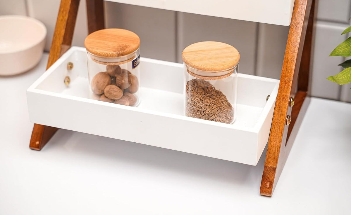 2 Tier Wooden Kitchen Rack | Free Standing Countertop Storage Organizer