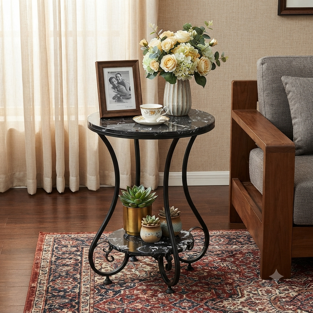 Elegant Gold Marble Side Table for Living Room & Bedroom