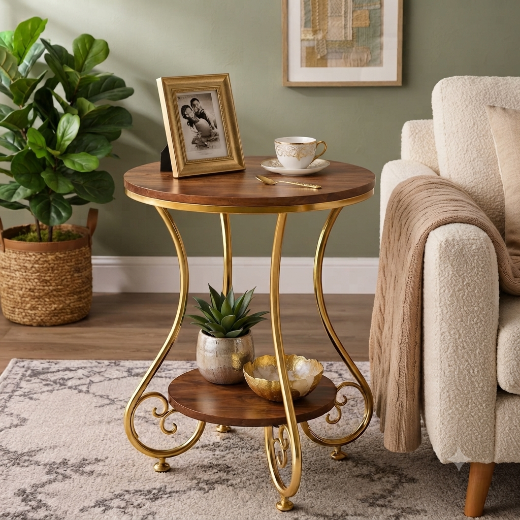 Elegant Gold Marble Side Table for Living Room & Bedroom