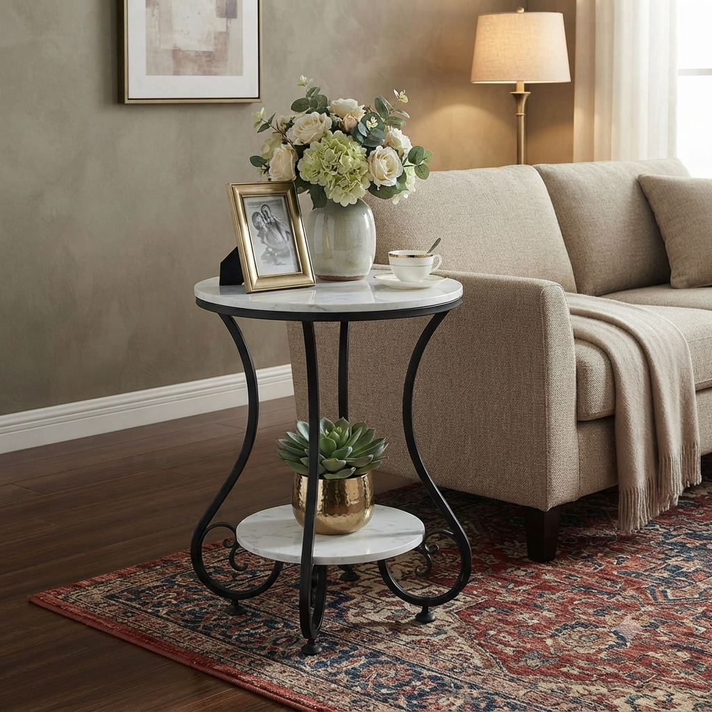 Elegant Gold Marble Side Table for Living Room & Bedroom