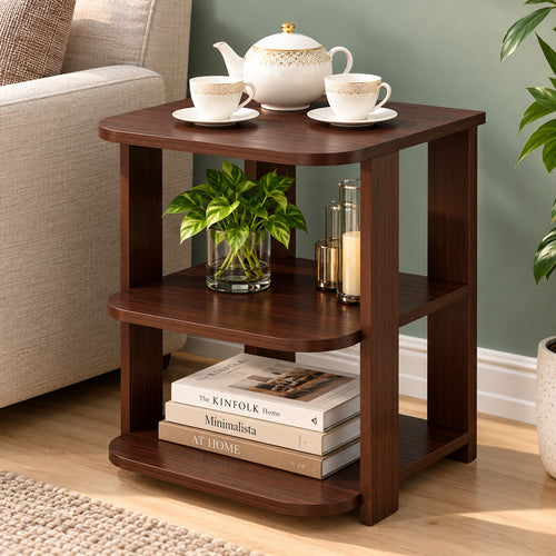 3-Tier Wooden Side Table – Walnut lifestyle view