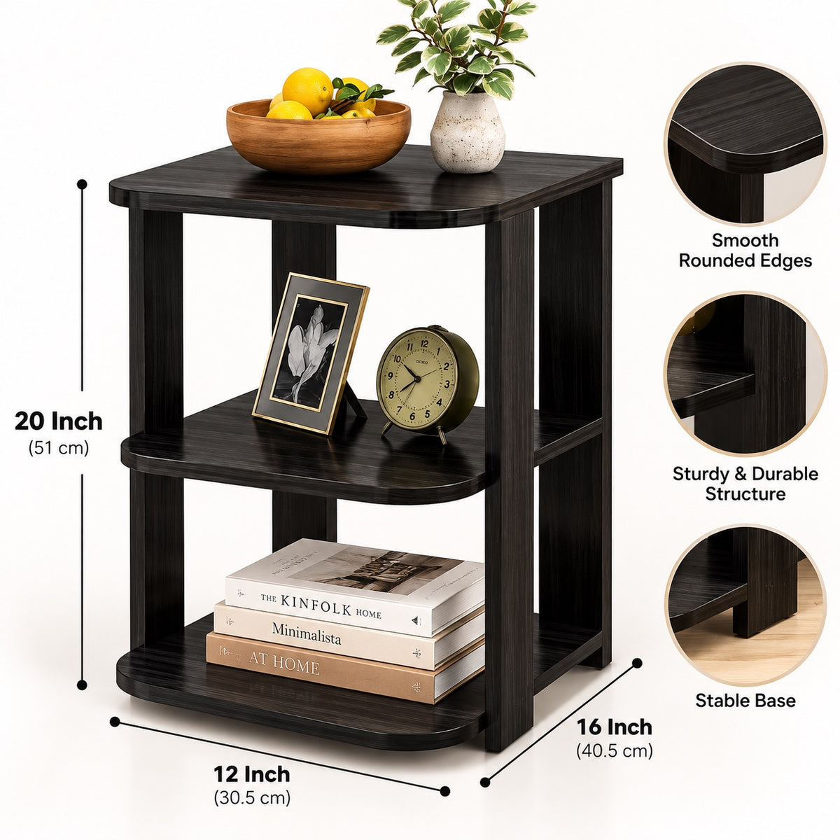 3-Tier Wooden Side Table – dimensions and features